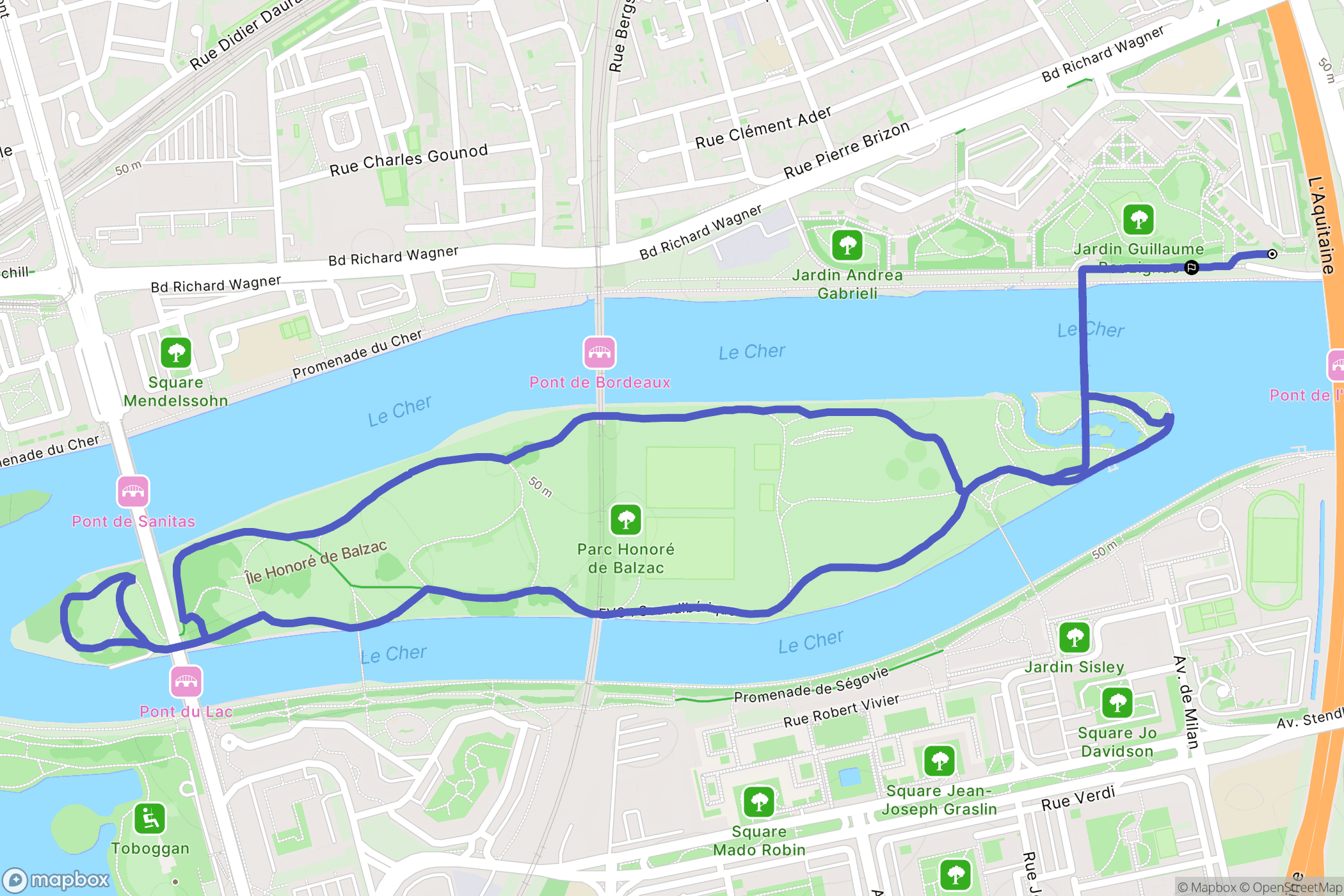 Tours : carte du parcours de randonnée - France