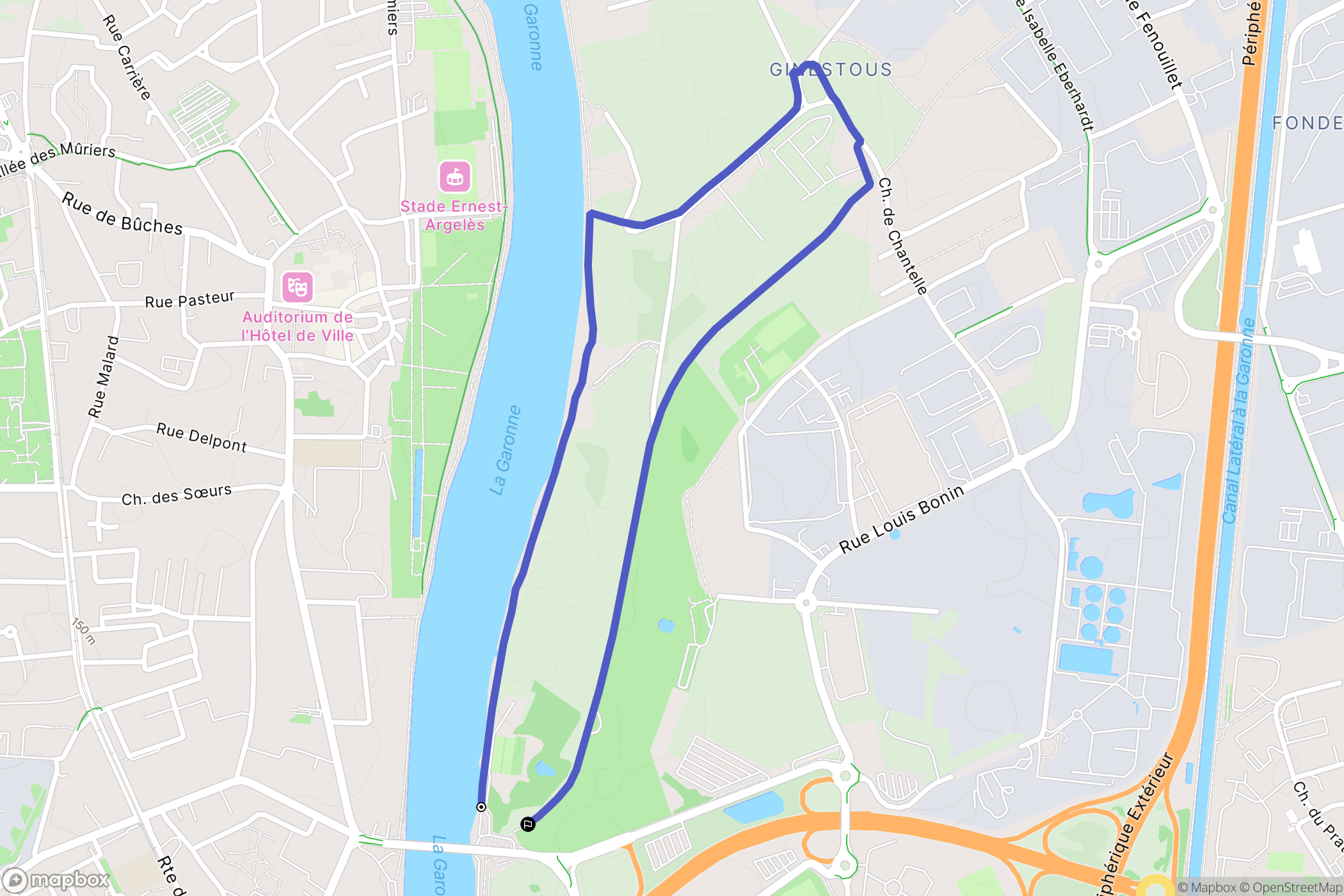 Toulouse : carte du parcours de randonnée - France