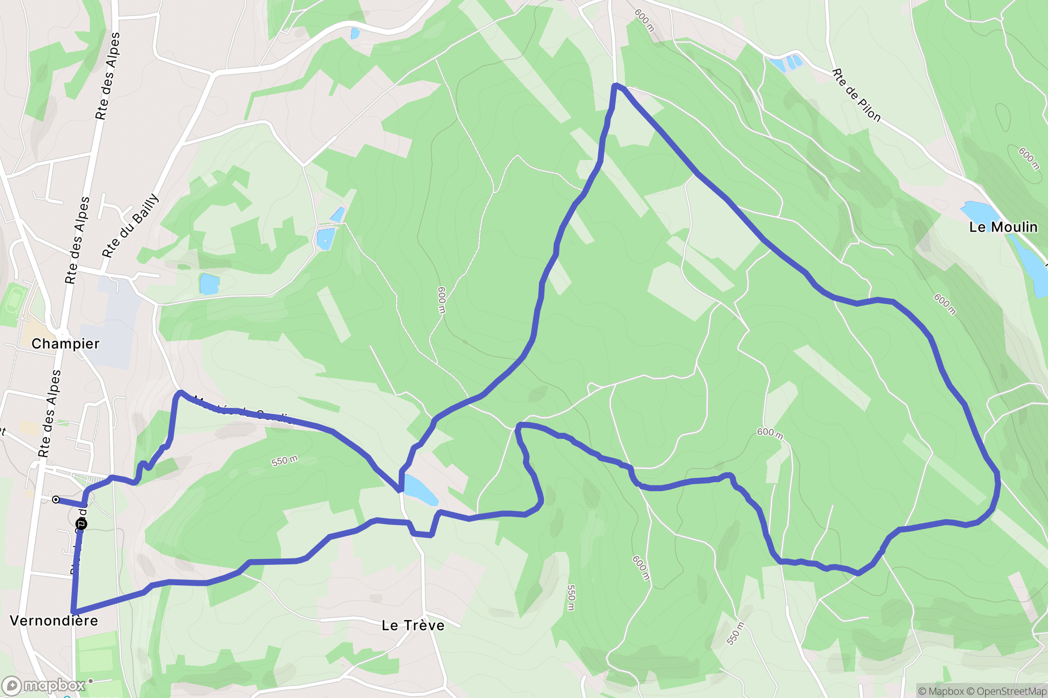 Champier : carte du parcours de randonnée - France