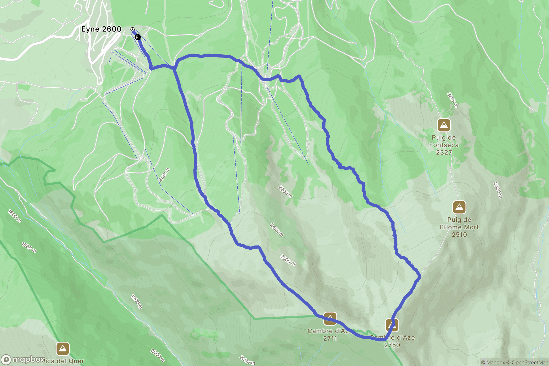 Eyne : carte du parcours de randonnée - France