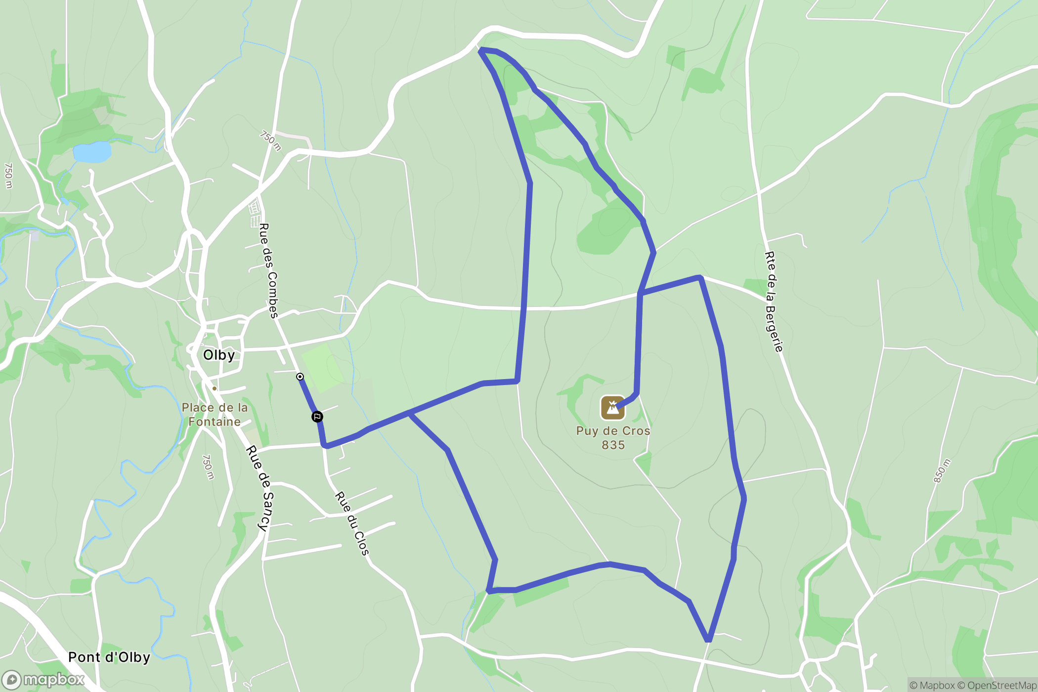 Olby : carte du parcours de randonnée - France