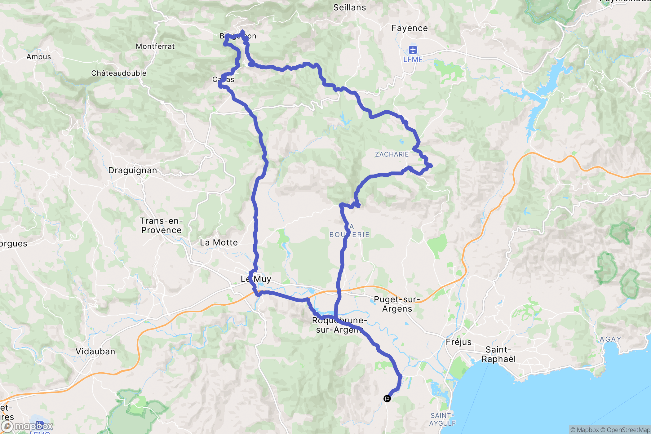 Roquebrune-sur-Argens : carte du parcours de randonnée - France