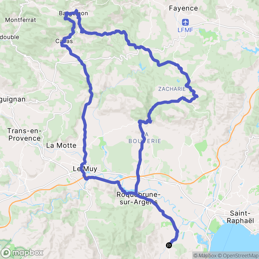 Roquebrune-sur-Argens : carte du parcours de randonnée - France