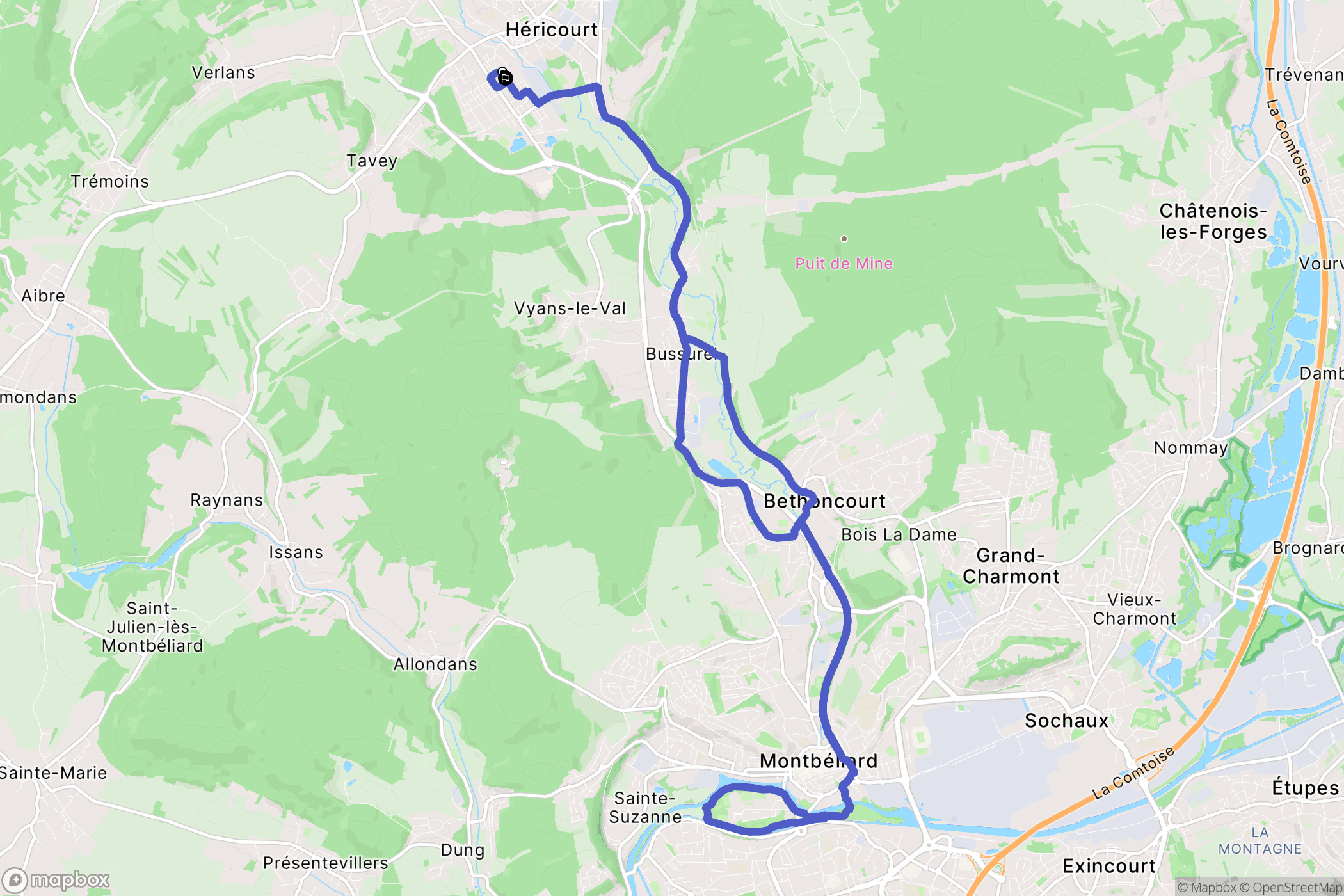 Héricourt : carte du parcours de randonnée - France