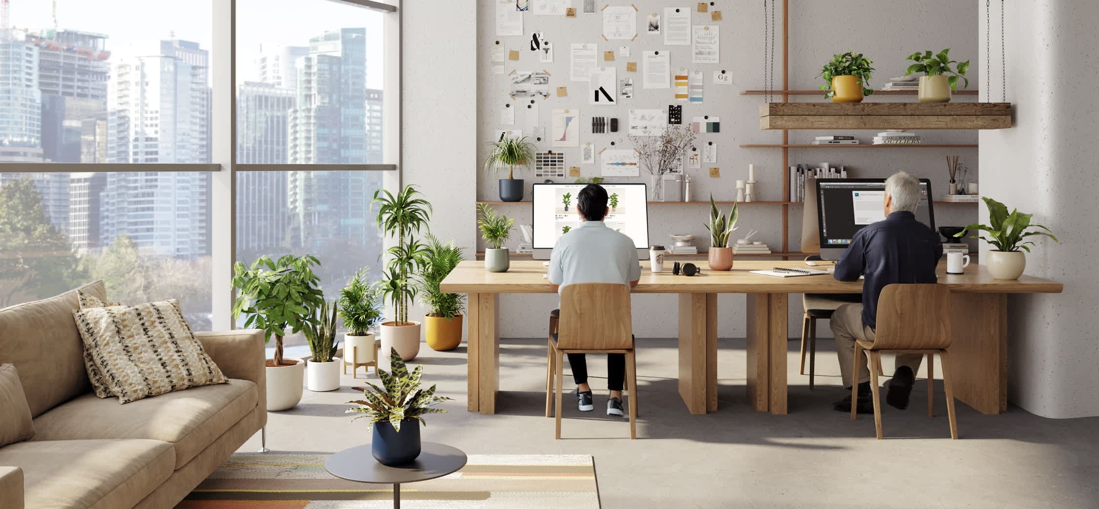 Office workspace with plants