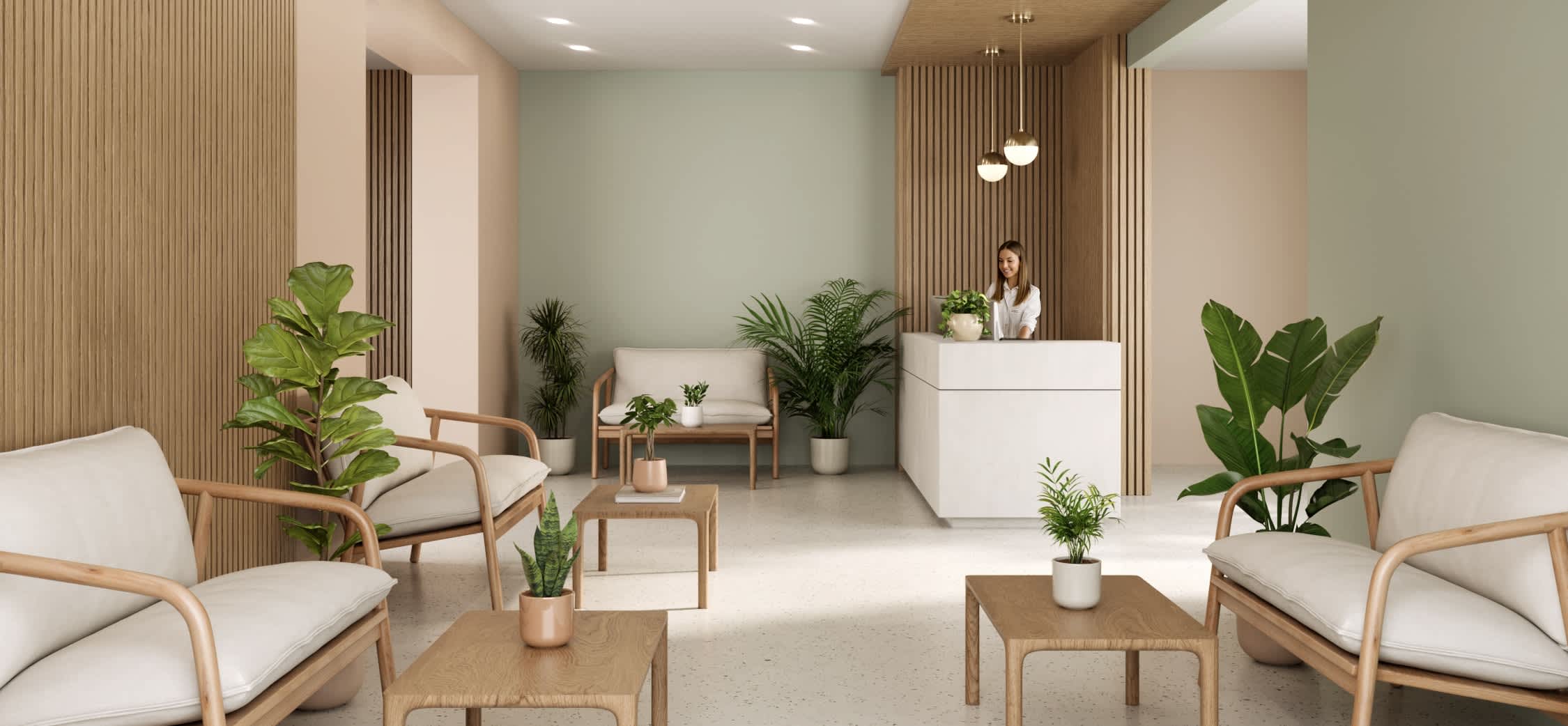 Modern office with self-watering plants