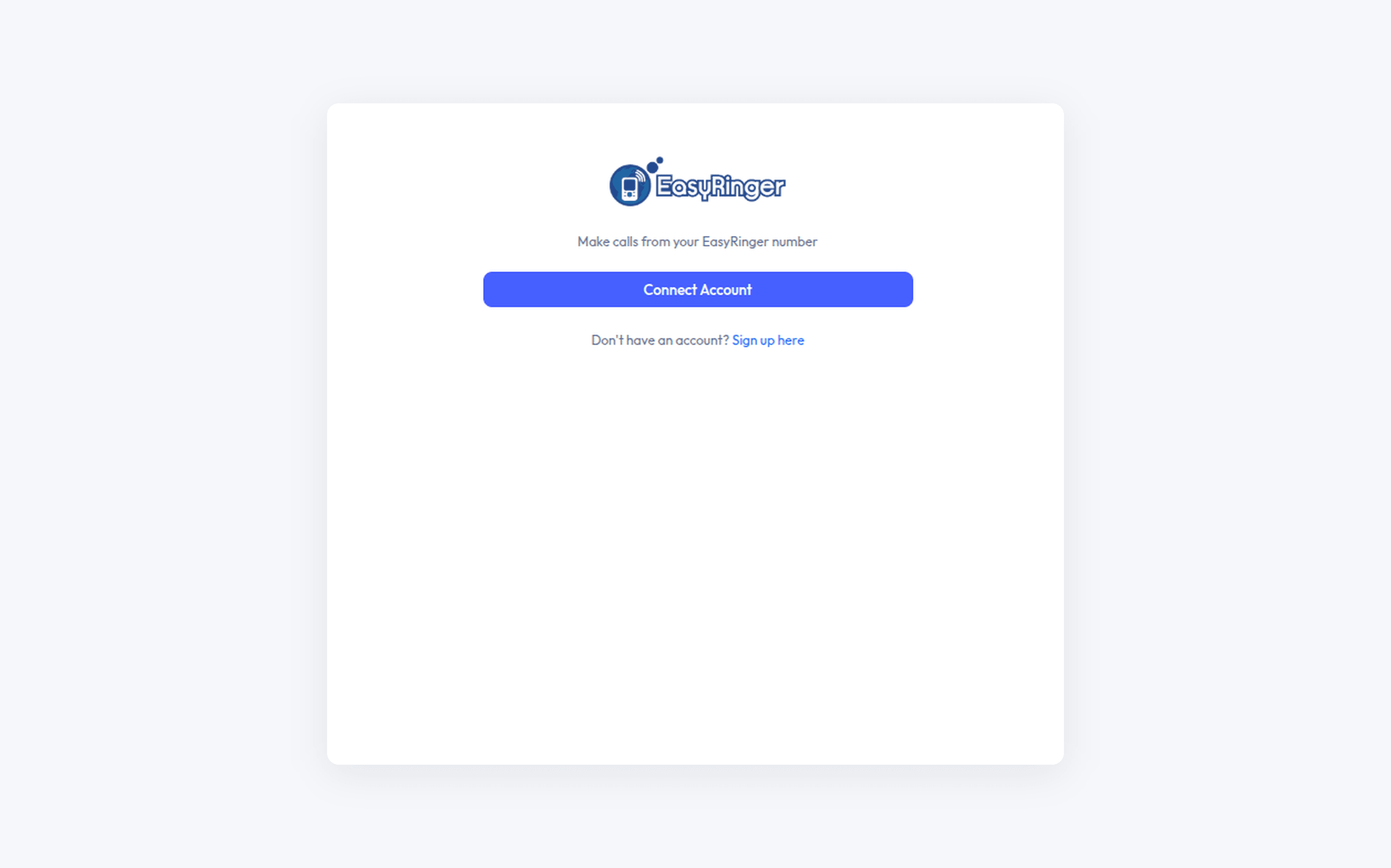 EasyRinger Connect Account screen opened from the Attio dialer