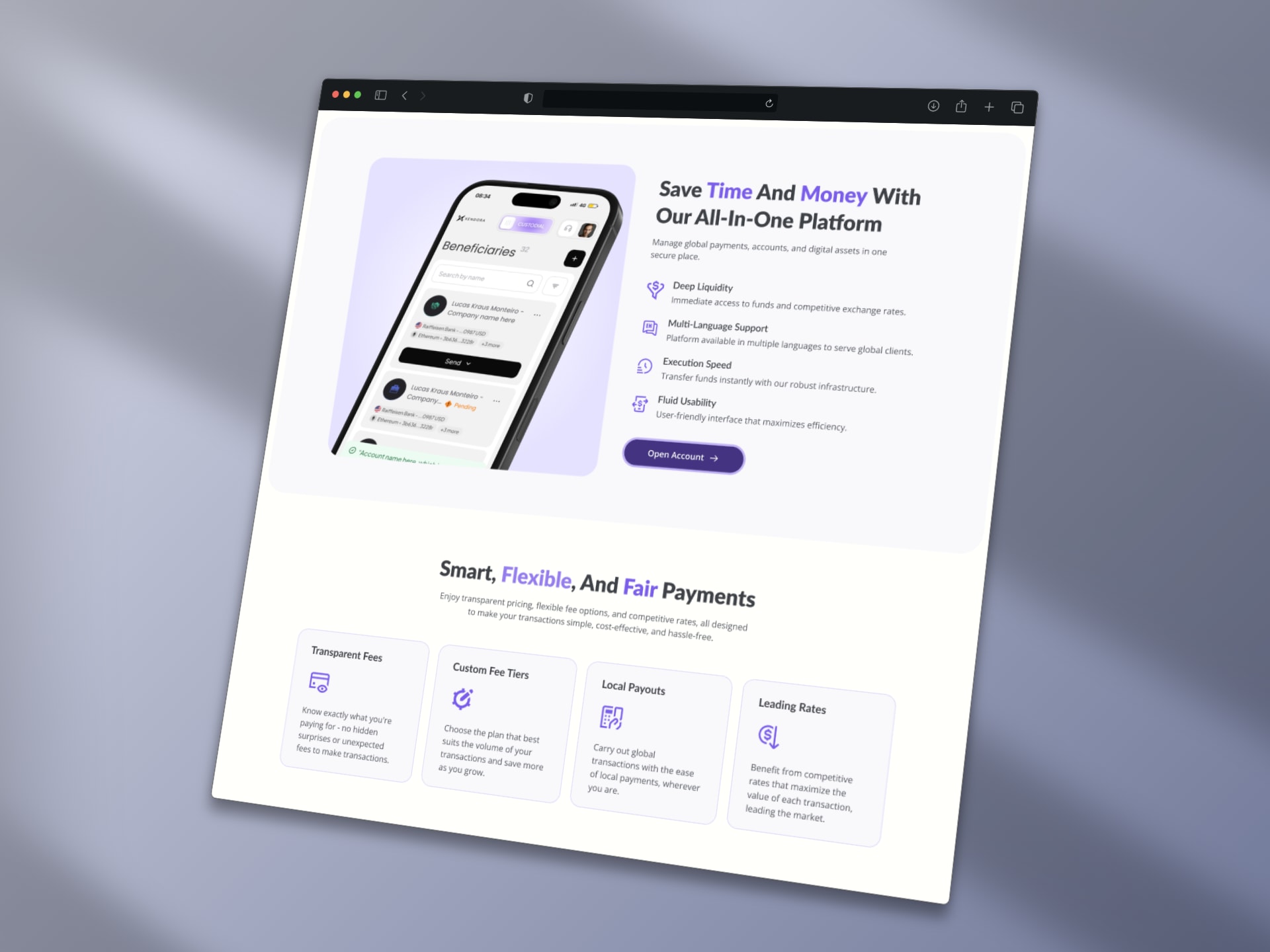 Xendora. — website design detail view