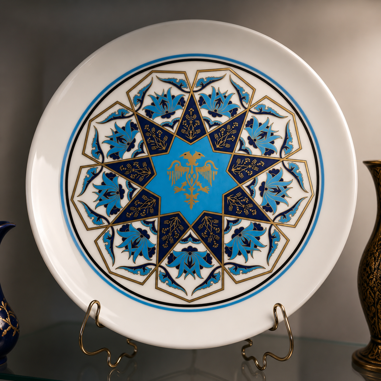 Osmanlı Motifli Mavi-Beyaz Dekoratif Porselen Tabak — Modern / Vintage