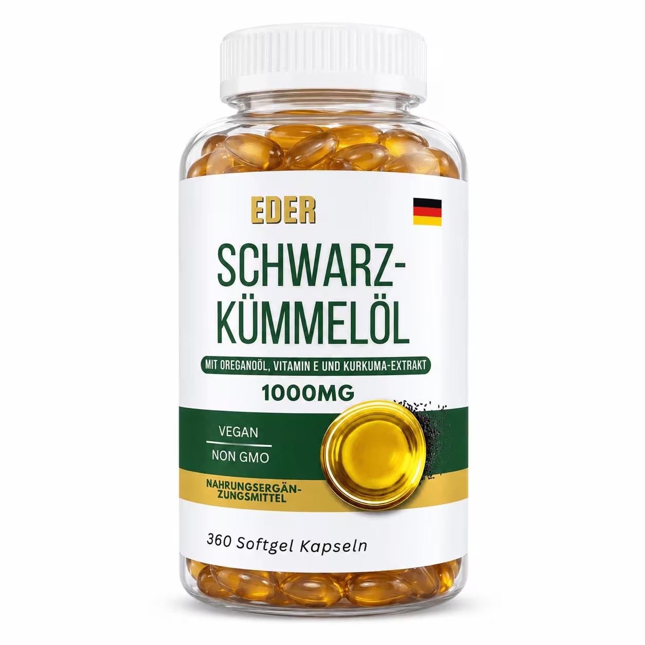 Schwarzkümmelöl 1000mg Kapseln – 360 vegane Weichkapseln, 180-Tage-Vorrat – Schwarzkümmelöl mit Oreganoöl, Kurkuma-Extrakt, Vitamin E & Piperin – Reines Bio-Extrakt