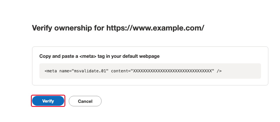 Schematic example: the Verify button under the meta tag line