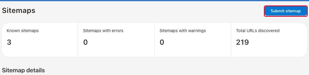 The "Submit sitemap" button in the top right corner of the page