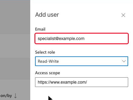 The "Email" field with the specialist address specialist@example.com