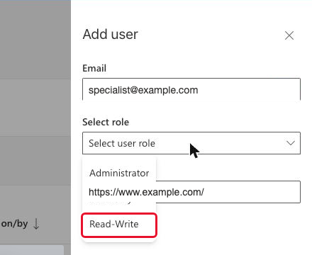 The "Select role" dropdown with Administrator, Read only and Read-Write