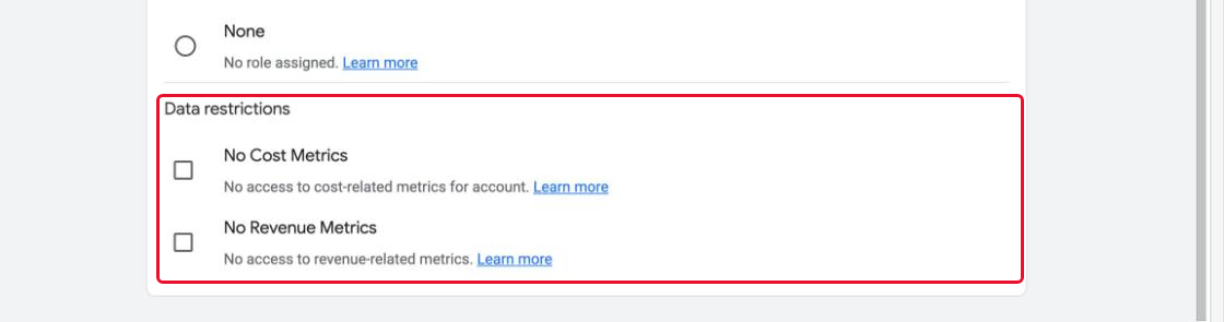 The "Data restrictions" block with two unticked options