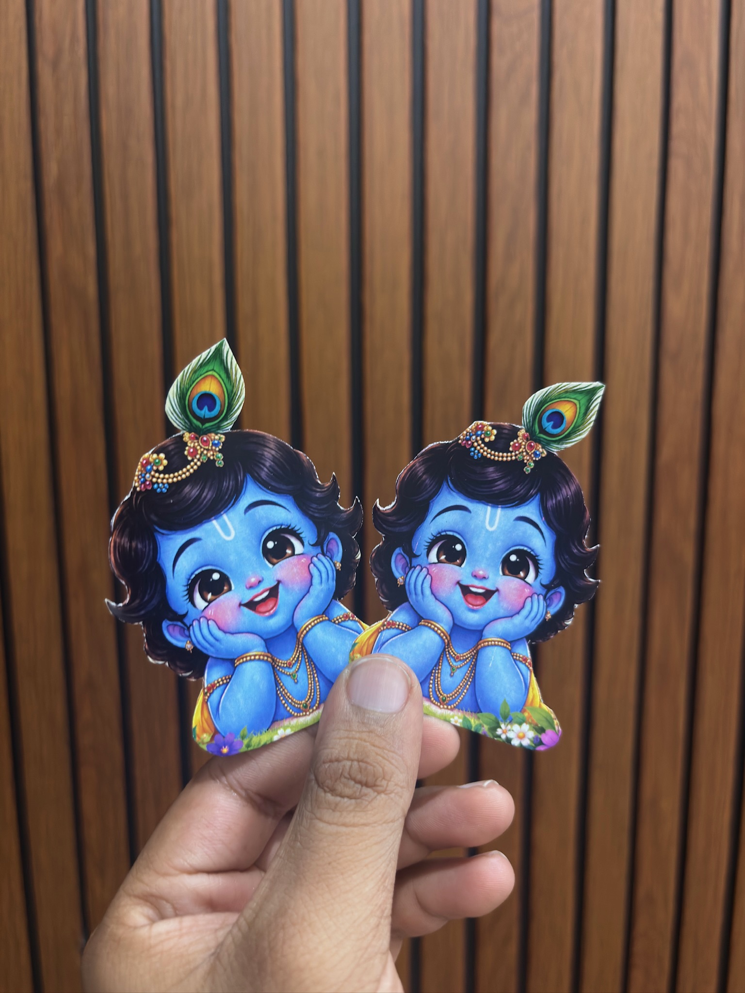 Bal Krishna Badge Set | Cute Baby Krishna Peacock Feather Badge | Janmashtami Krishna Pin Badge for Kids & Adults