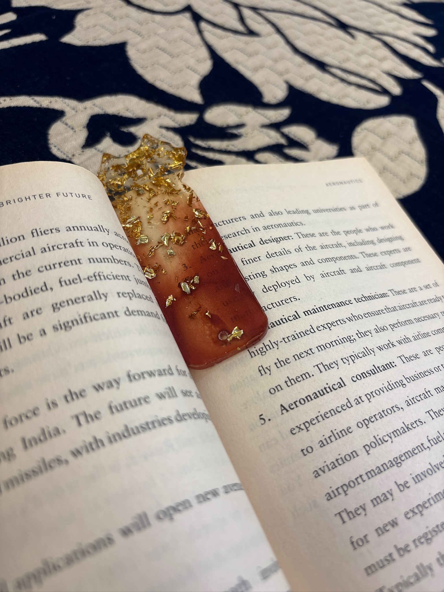 Handmade Resin Bookmark with Gold Foil Flakes – Amber Brown Transparent Book Marker | Durva Creation