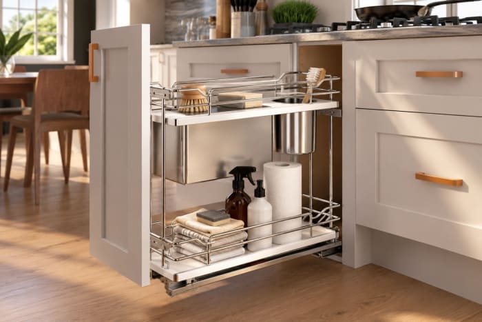 Monogram Home base cabinet pull-out storage with knife and utensil organizer