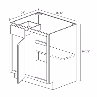 Leedo Rainier Ash Shaker 36" Right Blind Corner Base Cabinet