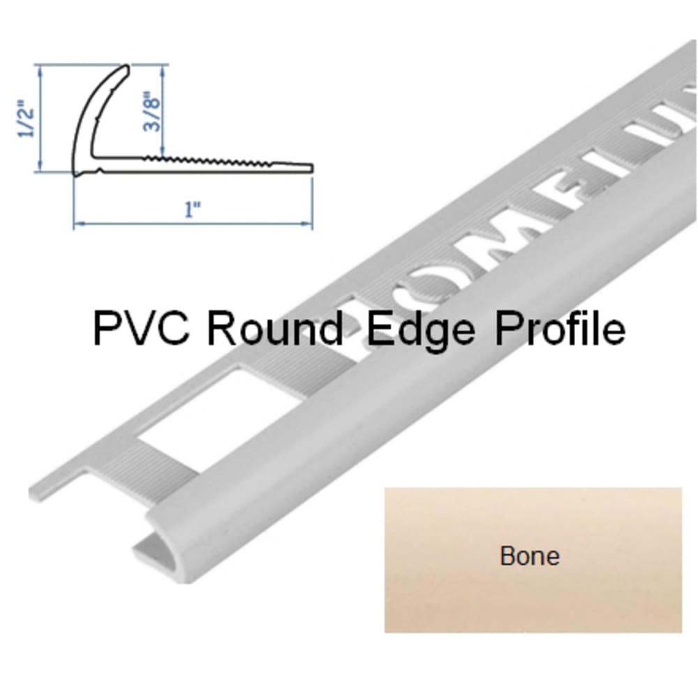 Round edge quarter round profile used for skirting for tiles or carpeted floors. Also used for corners of external walls. 5552822 HomeLux Round Edge PVC Flooring Trim