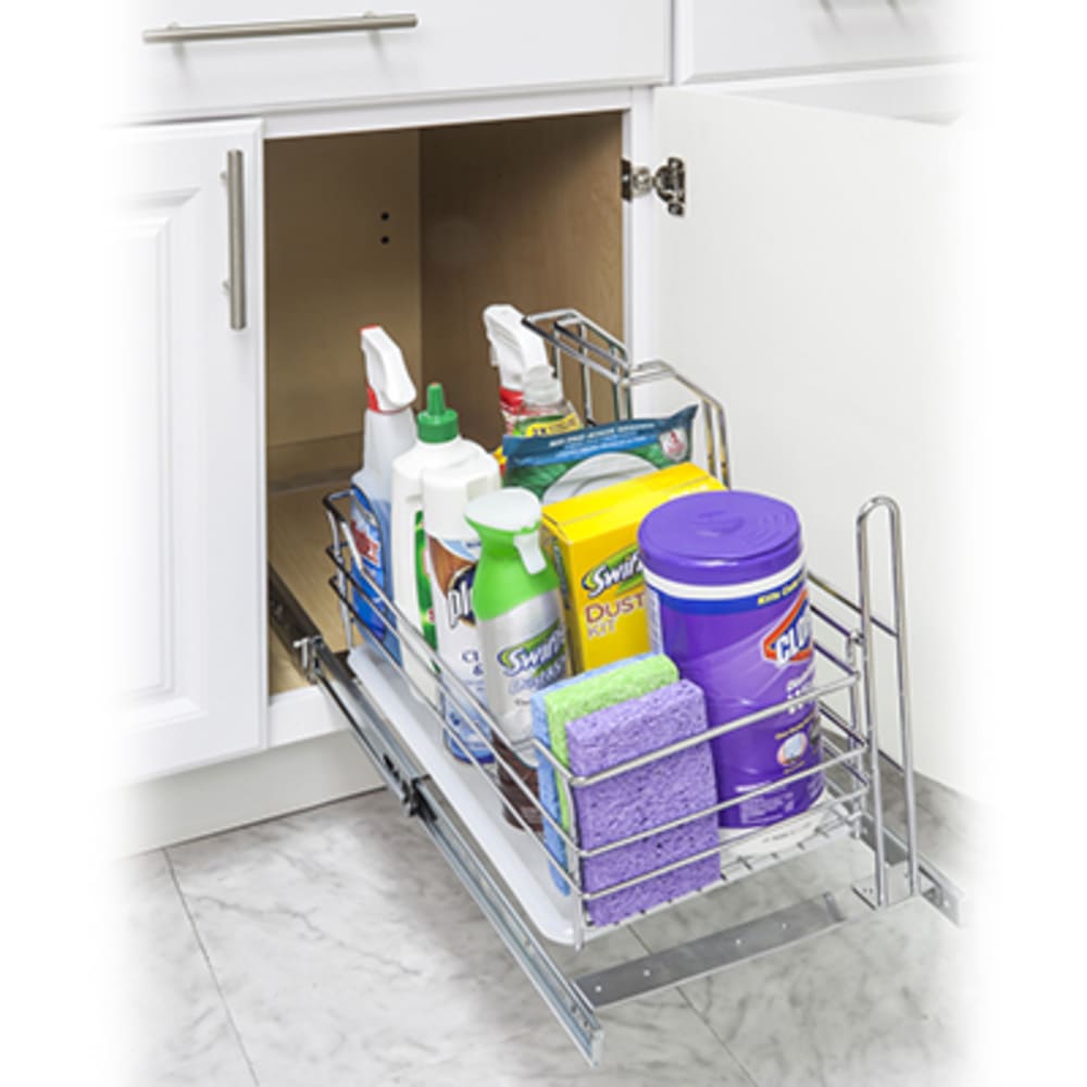 Convenient way to keep kitchen supplies organized and access just what you need. Fits 15" base cabinet 5049051 Pullout Cleaning Supply Caddy