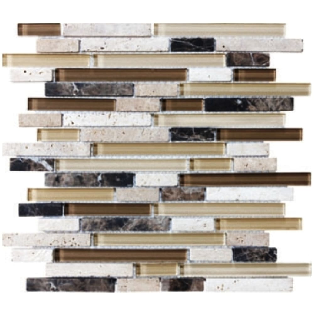 Linear strip pieces of crystal glass and travertine stones blended into one tile form Stretches the boundaries of design potential Both 5536029 Flooring, Natural Stone