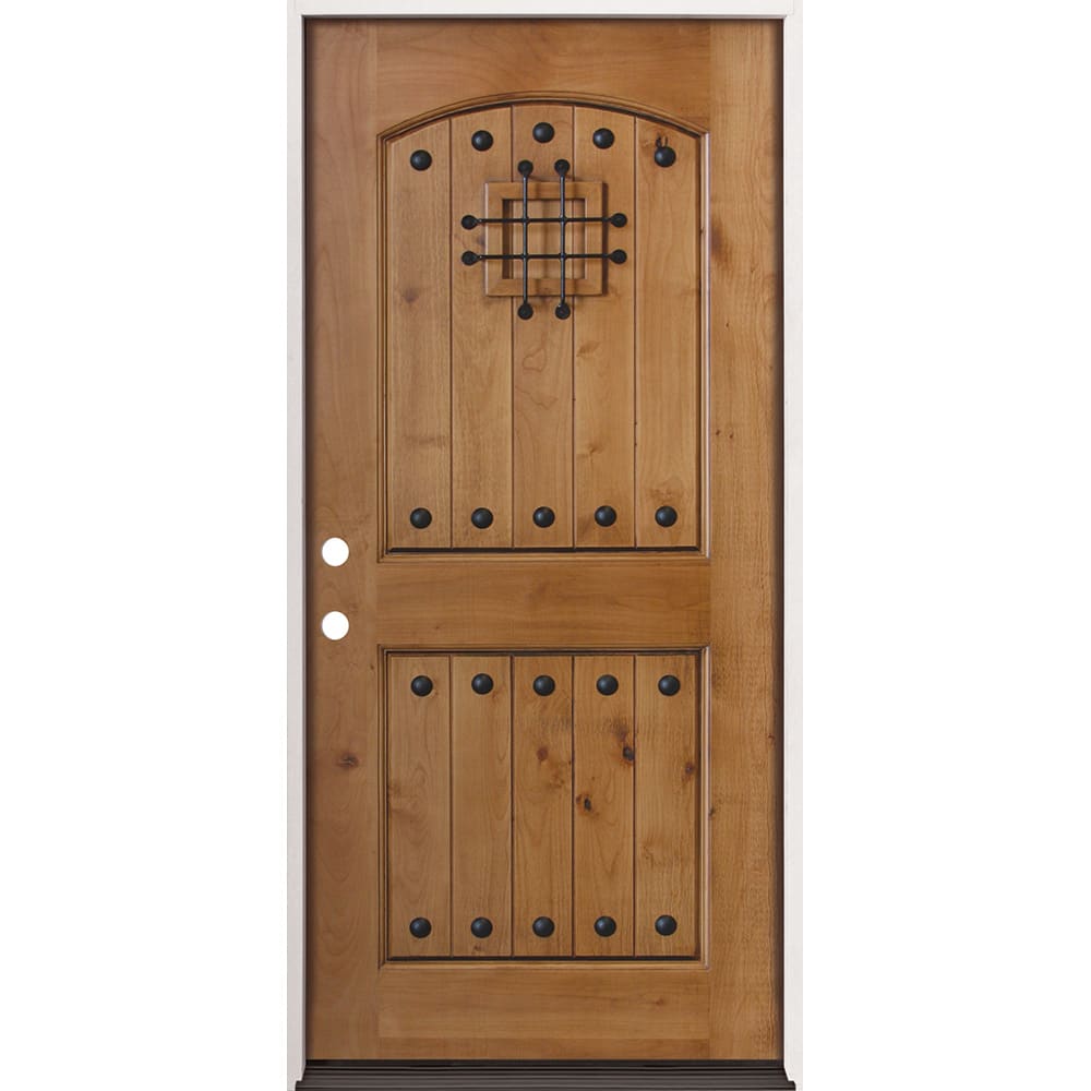 36" Prefinished Knotty Alder Speakeasy RH Door Unit w/ Brickmould