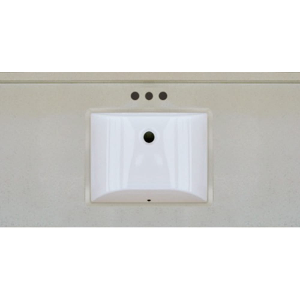 Seamless bowl construction, attached seamless backsplash. Rectangular "Wave" Bowl w/ radius edge. 4" oc faucet holes compatible with most 5020503 Beige Quartz 37x22 Engineered Stone Granite Finish Vanity Top