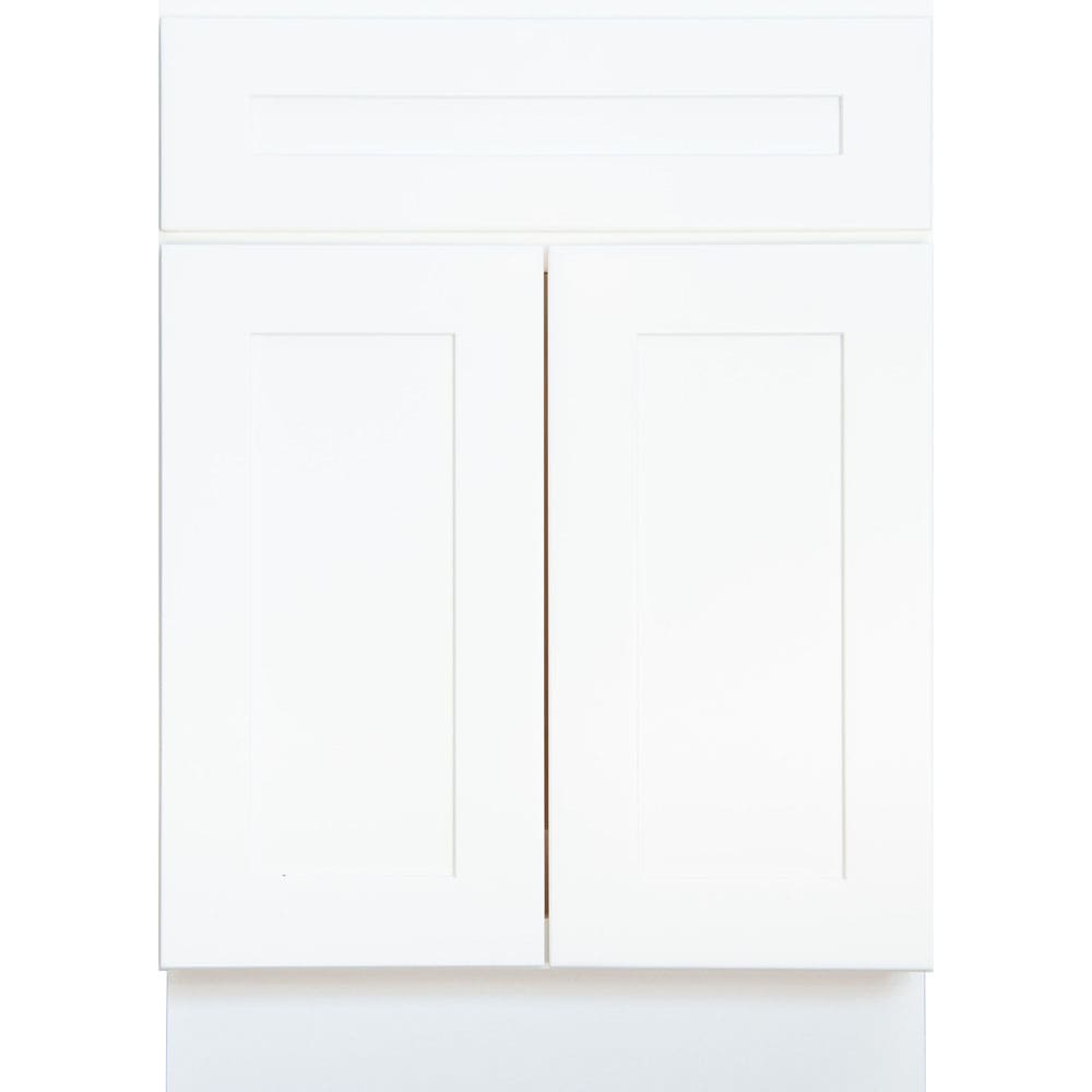 The sleek and crisp look of the whtie shaker vanity lends to placement in a modern or contemporary design. The minimal ornamentation and 5053003 Heritage Shaker White 24 Vanity