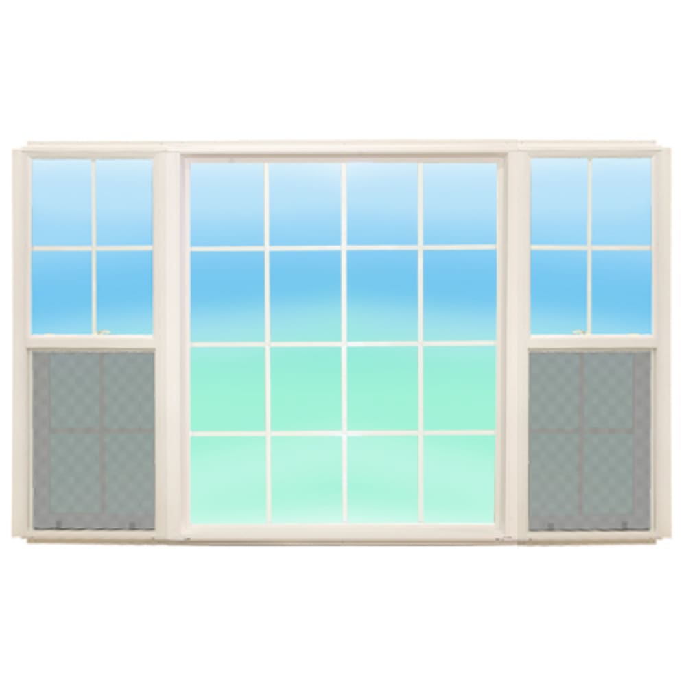 Grid pattern 2Wx4H flankers 4Wx4H center No maintenance vinyl construction Energy efficient Low E insulated glass Single hung 4550235 Windows, Bay/Bow/Triple Picture Windows