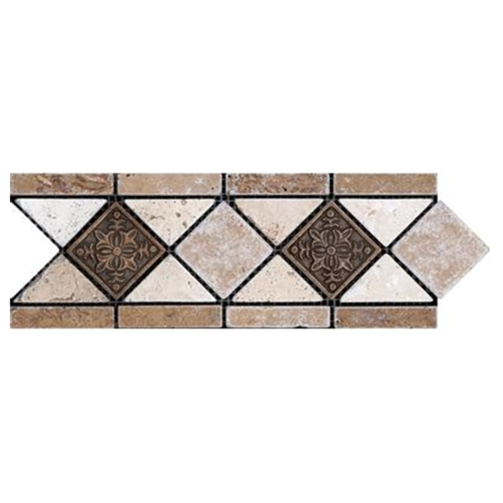 Listello Noce with Metal Accents 4"x12" Travertine Listello Noce with Metal Accents 4"x12" Travertine
