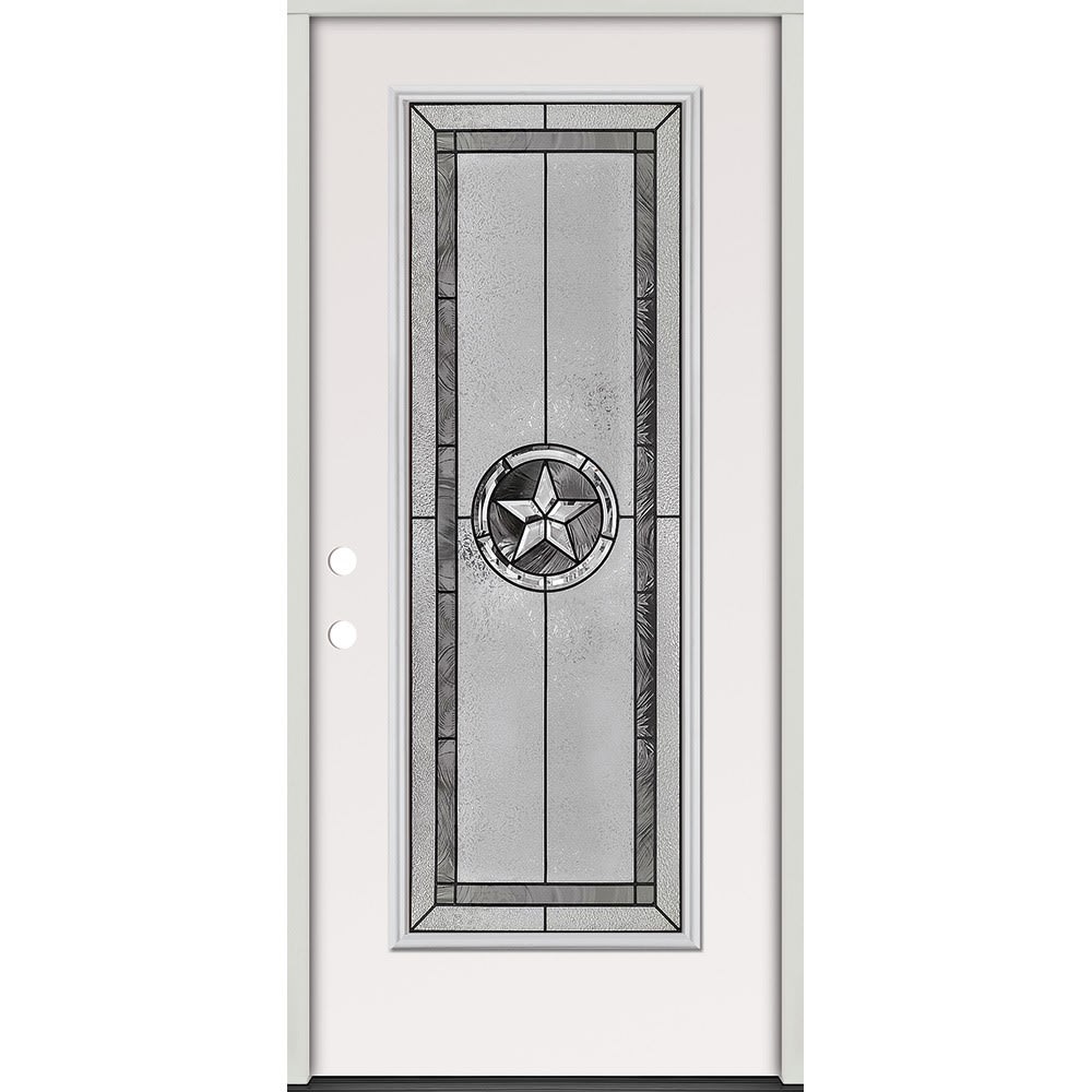 Energy efficient insulated exterior door unit. Completely assembled in primed wood frame with full weatherstripping and fixed sill. 45320052 36 Full Lite Prehung Exterior Steel Door Unit Right Hand