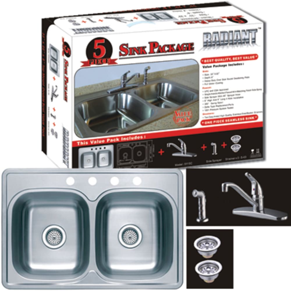 33X22 8" Deep Double Bowl Sink W/Faucet, Spray & Baskets 33X22 8" Deep Double Bowl Sink W/Faucet, Spray & Baskets