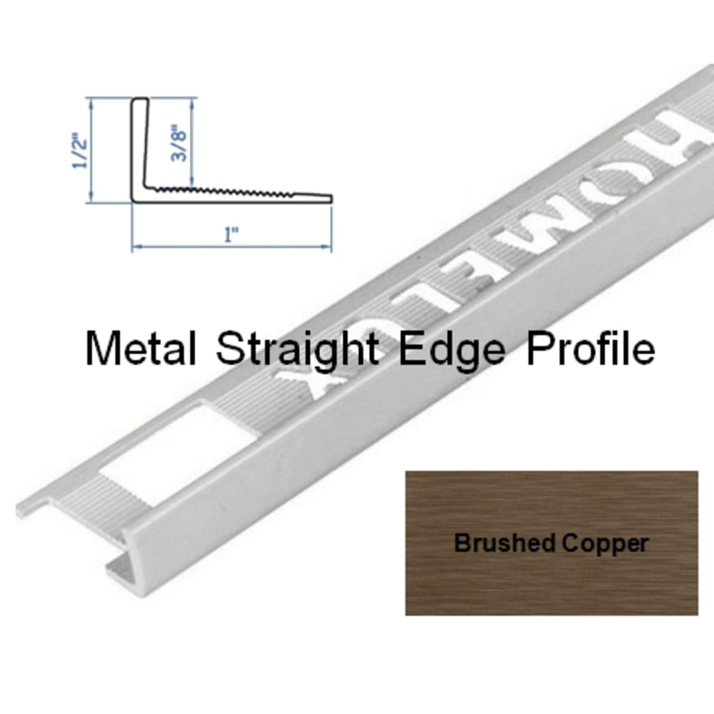 L-Shape straight edge for use on floors, walls, corners and decorative edging on counters. Provides clean transitions and edge protection. 5552834 HomeLux Metal Straight Edge Flooring Trim