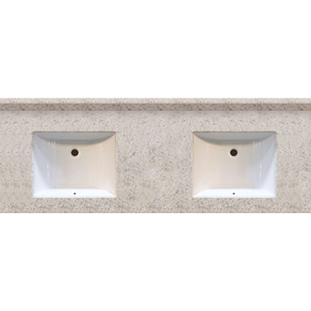 Seamless bowl construction, attached seamless backsplash. Rectangular "Wave" Bowl w/ radius edge. 4" oc faucet holes compatible with most 5020511 Arctic Stone 61x22 Engineered Stone Granite Finish Vanity Top