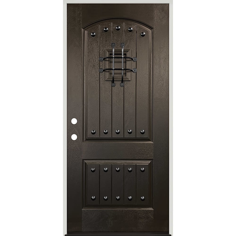 • Actual unit size: 37-1/2" x 81-1/2"
• Fits rough opening: 38" x 82"
• Pre-finished mahogany wood grain fiberglass door
• Prehung 45320163 36 FIBERGLASS SPEAKEASY RH W BM