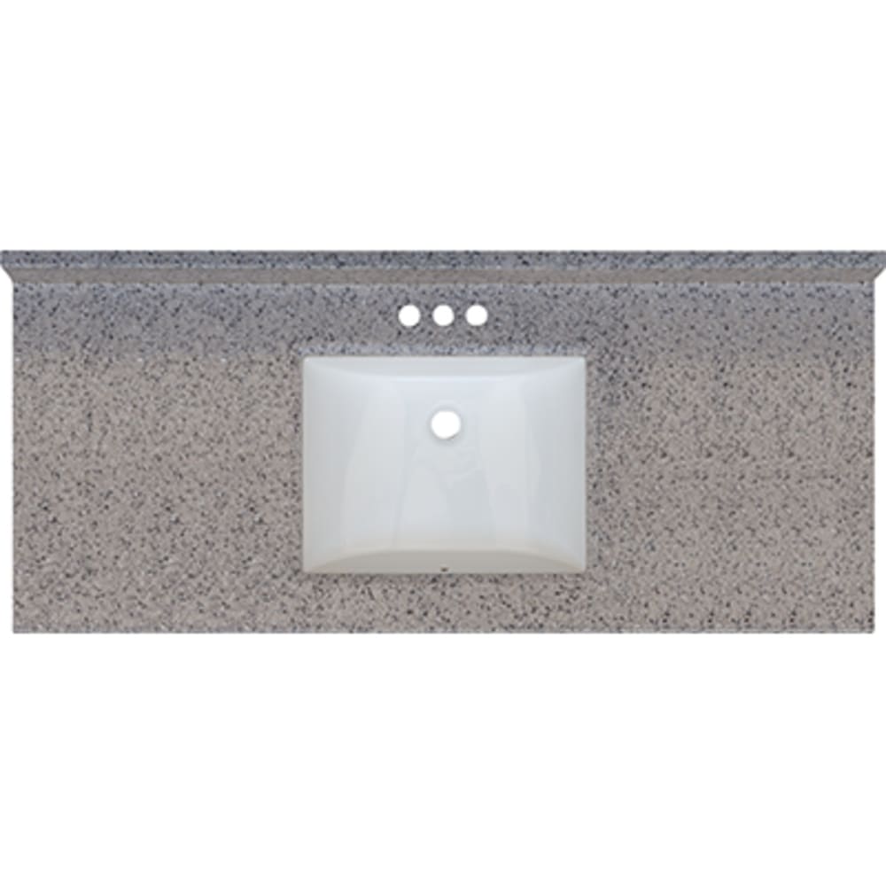Seamless bowl construction, attached seamless backsplash. Rectangular "Wave" Bowl w/ radius edge. 4" oc faucet holes compatible with most 5020701 Rocky Trail 49x22 Engineered Stone Granite Finish Vanity Top
