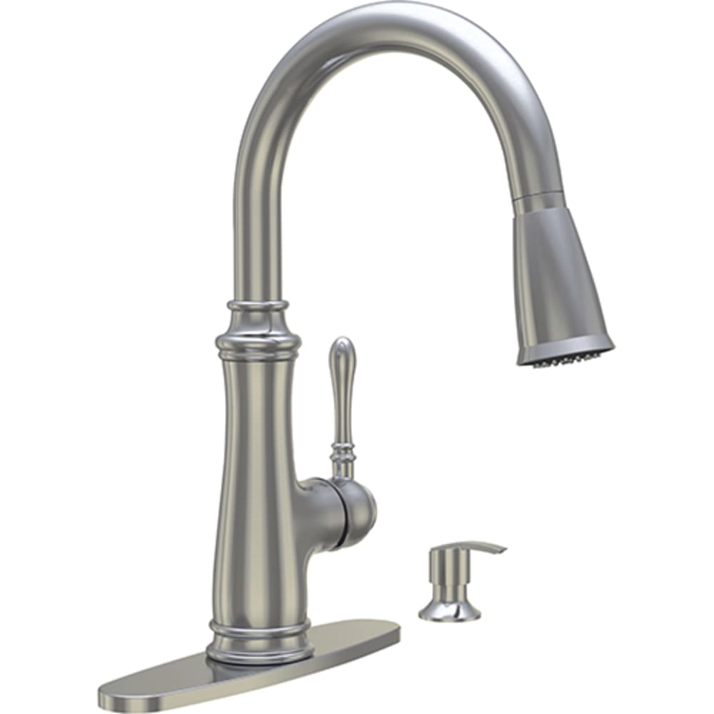 Single Handle, High Arc Pulldown Faucet With Matching Soap Dispenser, Washerless Cartridge, Metal Lever Handle, 4 Hole Installation, Copper 8021071 Brushed Nickel Lever Hi Arc Pulldown Kitchen Faucet w Soap Dispenser