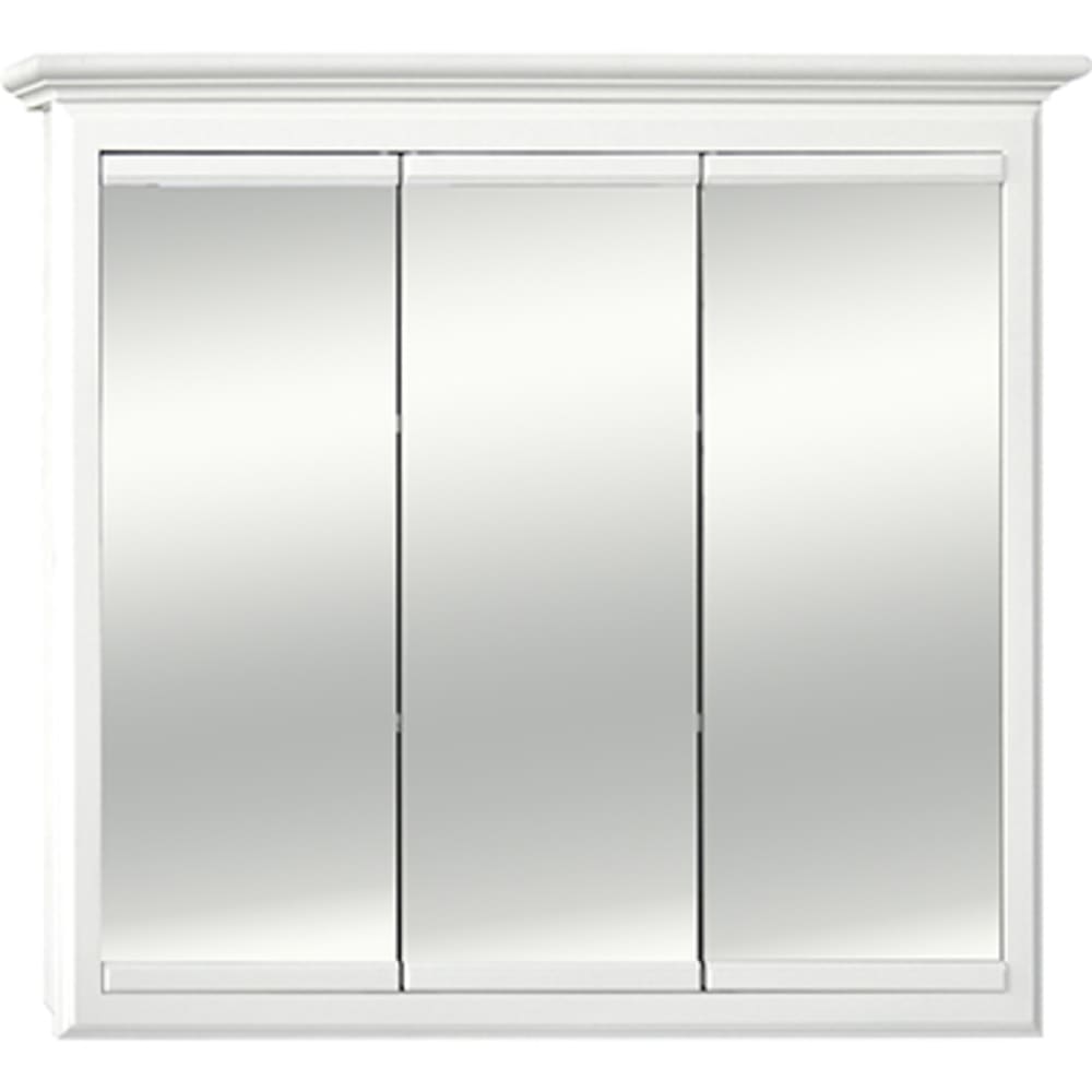 Three door mirrored "tri view" medicine cabinet. Adjustable shelves, concealed hinges. Painted Linen White finish. 5018023 Linen White 36x30 Triview Medicine Cabinet