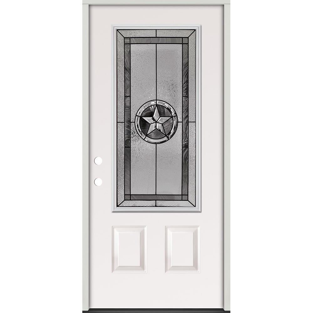 Energy efficient insulated exterior door unit. Completely assembled in primed wood frame with full weatherstripping and fixed sill. 45320056 36 3 4 Lite Prehung Exterior Steel Door Unit Right Hand
