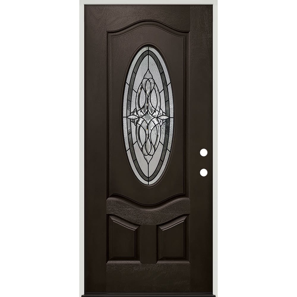 Oval Insulated Glass Insert And Decorative Zinc Silver Caming Pattern Left Hand Ready to install Completely assembled with 4 9 16 45320021 Doors, Door Units Exterior