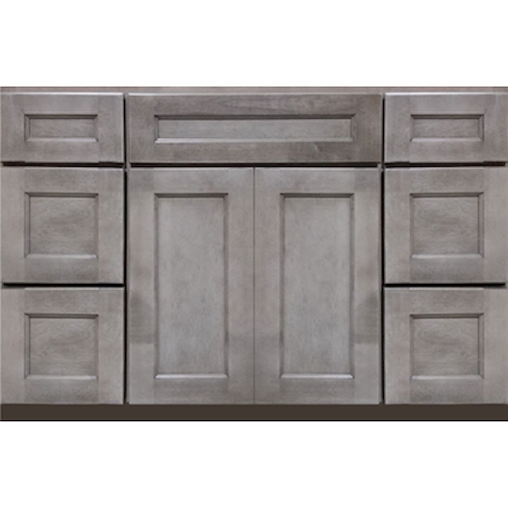 The simplicity of shaker style cabinetry with a base color of gray and light black hints embedded in the grain of the wood. Contemporary 5054007 Heritage Norris Gray 48 Vanity with Drawers