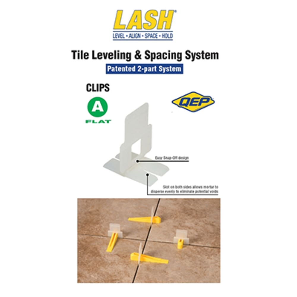 LASH is a 2-part tile leveling system designed to address variations in tile thickness. It is the perfect system to use with large format 55010010 Lash Tile Leveling Clip Part A of A B System