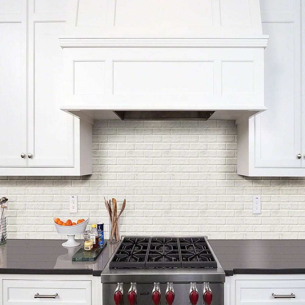 SLE Tile Porcelain Brickstone White 2"x10" Kitchen Display