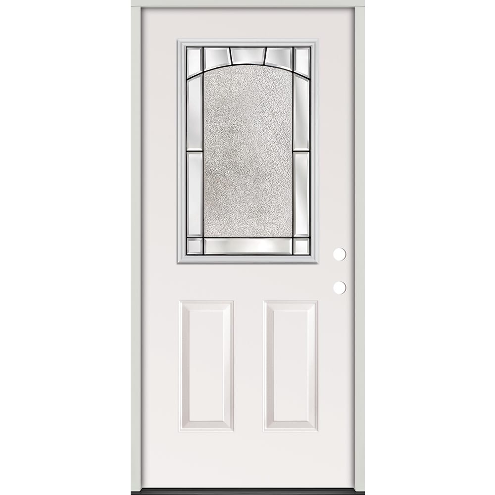Energy efficient insulated exterior door unit. Completely assembled in primed wood frame with full weather stripping and fixed 45320152 36 Half Glass Prehung Exterior Steel Door Unit Left Hand