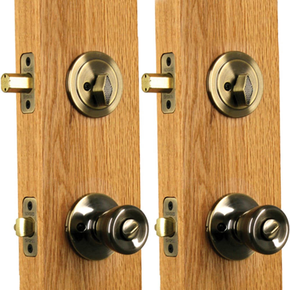 Tulip Antique Brass Entry Combo Knob 2-pack . Features include a 25 year warranty on parts and finish. Newgard locks meet or exceed ANSI 7528726 Double Combo Tulip Lockset Antique Brass