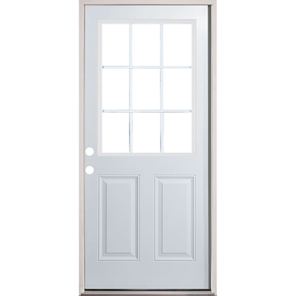 Insulated glass insert with external grids; 22" x 36". Energy efficient insulated exterior door unit. Completely assembled in 4532280 36 9 Lite Prehung Exterior Fiberglass Door Unit Right Hand