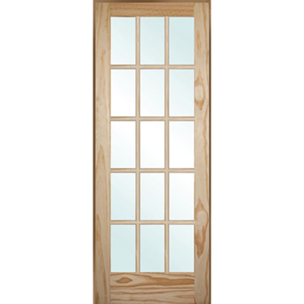 Genuine pine construction. 15 lite pattern. 4-9/16" pine frame. Ready to stain or paint. Tempered safety glass. 4528295 30 15 Lite Prehung Clear Pine Interior Unit Left Hand