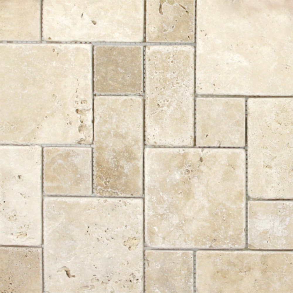 Mosaic 12"x12" Roman Pattern Ivory Travertine Tile Mosaic 12"x12" Roman Pattern Ivory Travertine Tile