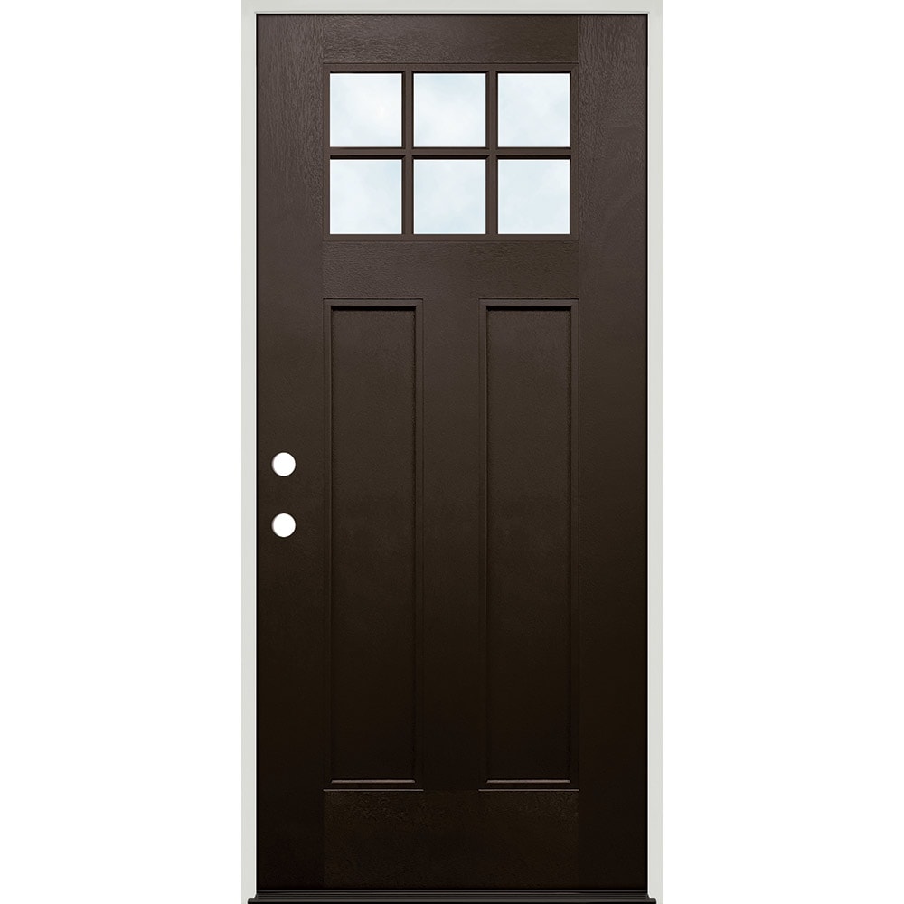 • Actual unit size: 33-1/2" x 81-1/2"
• Fits rough opening: 34" x 82"
• Pre-finished mahogany wood grain fiberglass door
• Prehung 45320164 32 FIBERGLASS 6 LITE CRAFTSMAN RH W BM